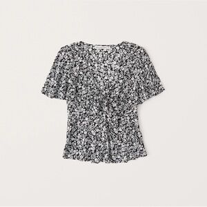 Abercrombie & Fitch Black and White V neck Tie Top Size Small Floral